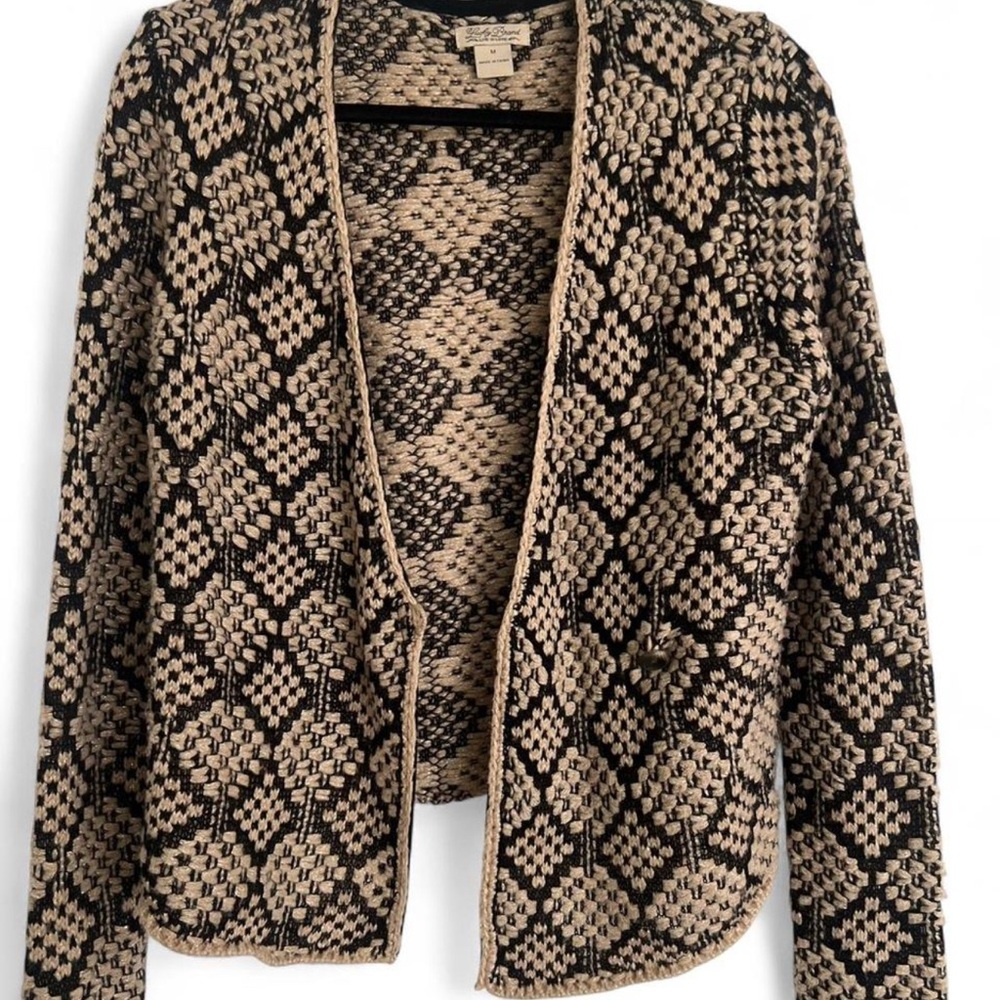 Lucky Brand Geometric Black and Tan Cardigan